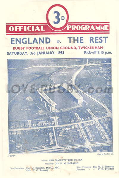 1953 England v The Rest (RFU)  Rugby Programme